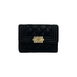 CHANEL Boy Chanel Coco Mark Caviar Skin Tri-fold Wallet Black 70189